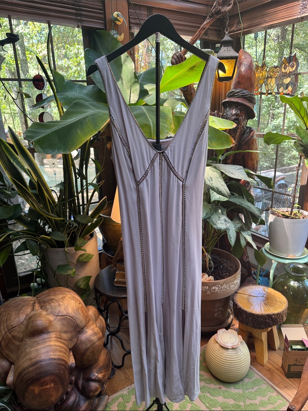 Anthropologie Gray Chain-Trimmed Top